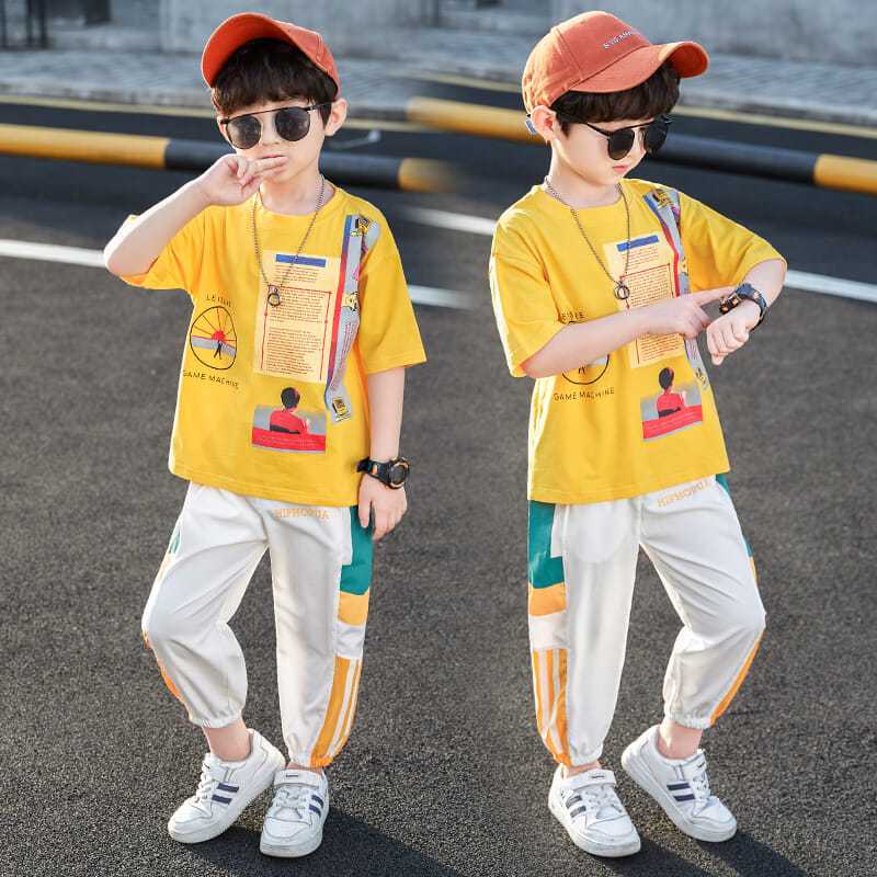 Net red boys' summer suit new style foreign style children's summer short sleeve