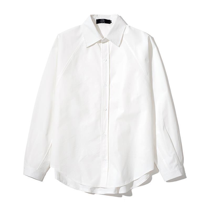 Long sleeve shirt men's Korean fashion loose dark shirt boys' solid color white inch shirt student performance Dress Top
