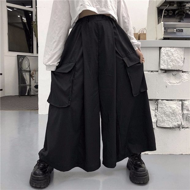 Lnigman high street Yamamoto dark black large pocket overalls for men and women
