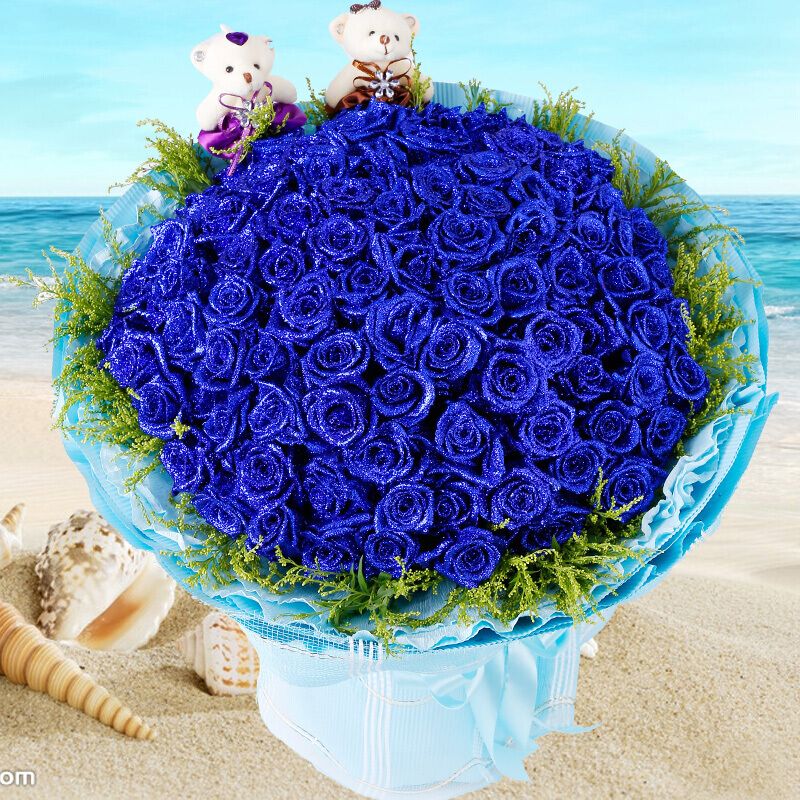 鲜花速递玫瑰花束礼盒真花送女友女生老婆表白生日礼物99朵蓝色妖