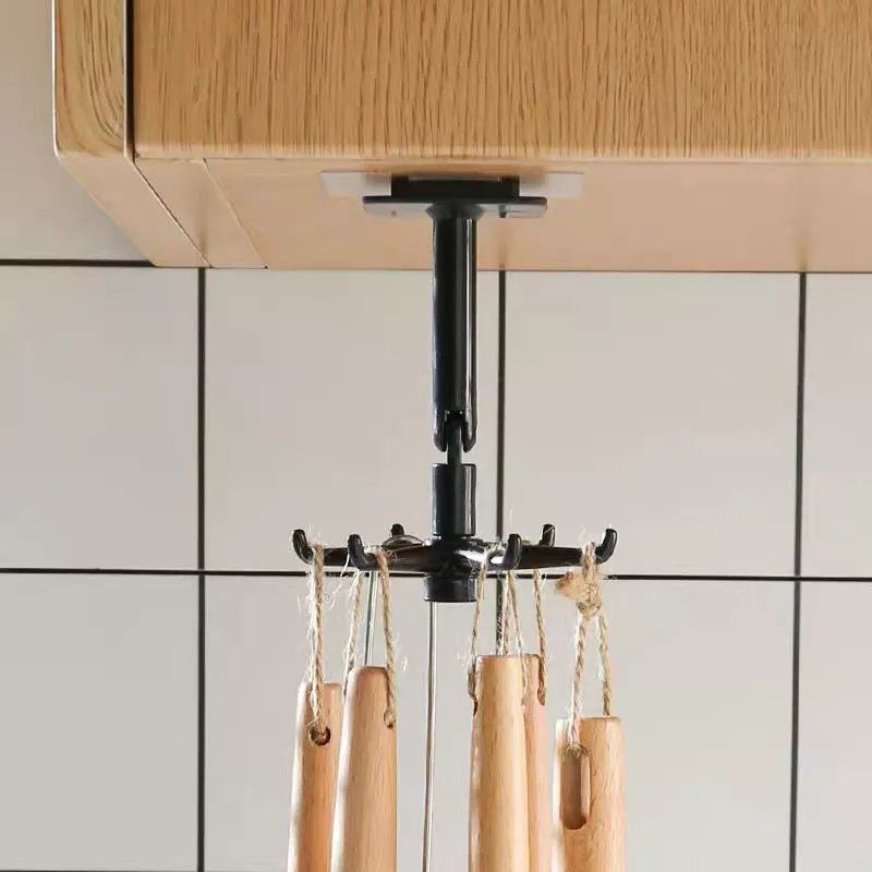 360度多功能选转挂钩家庭整理厨房锅铲勺子免打孔六爪粘钩收纳器