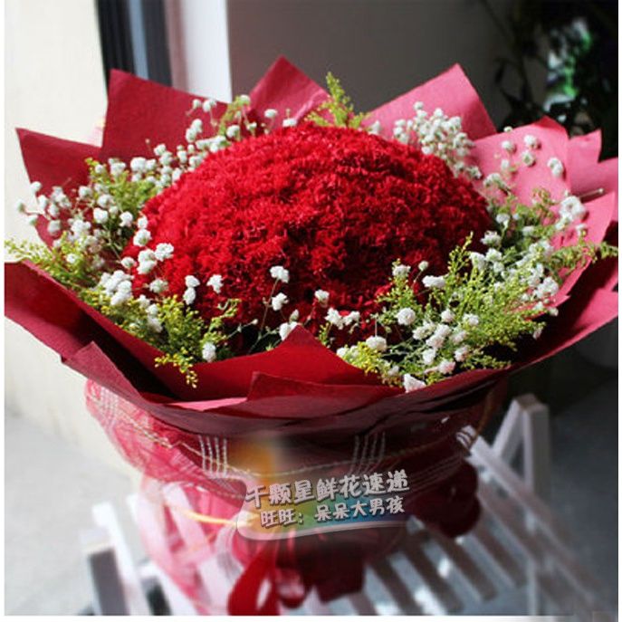 99朵红色康乃馨花束订鲜花母亲生日老人祝寿鲜花同城速递花店送花