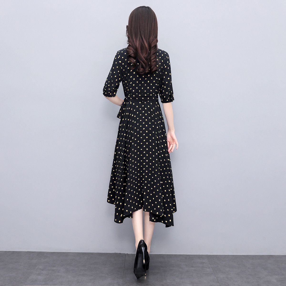 75770-丝柏舍2021秋季新款圆点淑女修身时尚气质优雅小清新女士连衣裙H-详情图