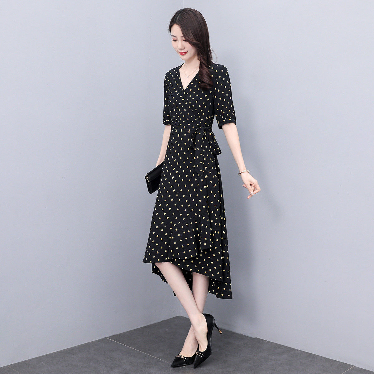 75770-丝柏舍2021秋季新款圆点淑女修身时尚气质优雅小清新女士连衣裙H-详情图