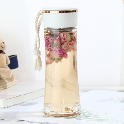 韩版卡通玻璃杯女茶隔花茶杯创意便携学生水杯子带绳喝水杯