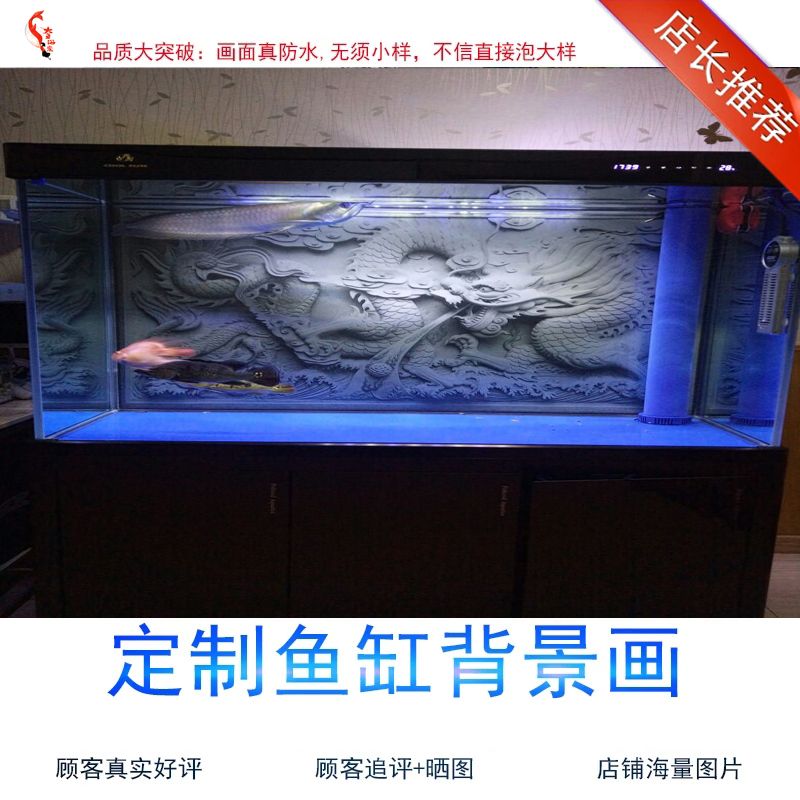 定做鱼缸背景纸画高清图3d立体水族箱贴纸龙鱼缸壁纸装饰造景防水