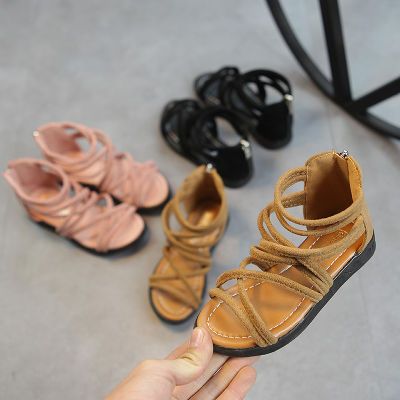 绑带凉鞋女学生平底民族风拉链凉鞋生凉鞋小生儿童鞋夏天男童板鞋