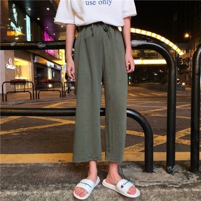 韩版chic宽松雪纺阔腿裤女夏天百搭休闲裤子初恋裤高腰九分裤学生