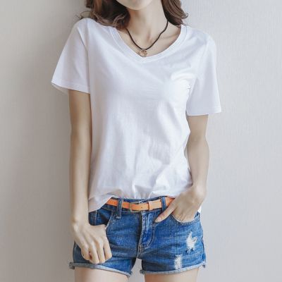 纯色短袖t恤女纯棉半袖2018新款体恤紧身打底衫修身显瘦纯白色夏T