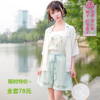 夏薄女装日常汉服雪纺空调衫短裤宋裤褙子吊带古装学生广场舞蹈服
