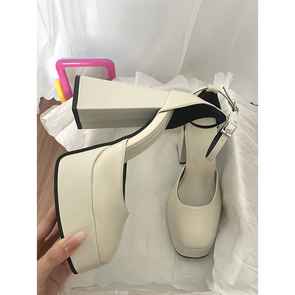  short barbie shoes waterproof platform with high heels Baotou thick heel hollow Mary Jane single shoes
