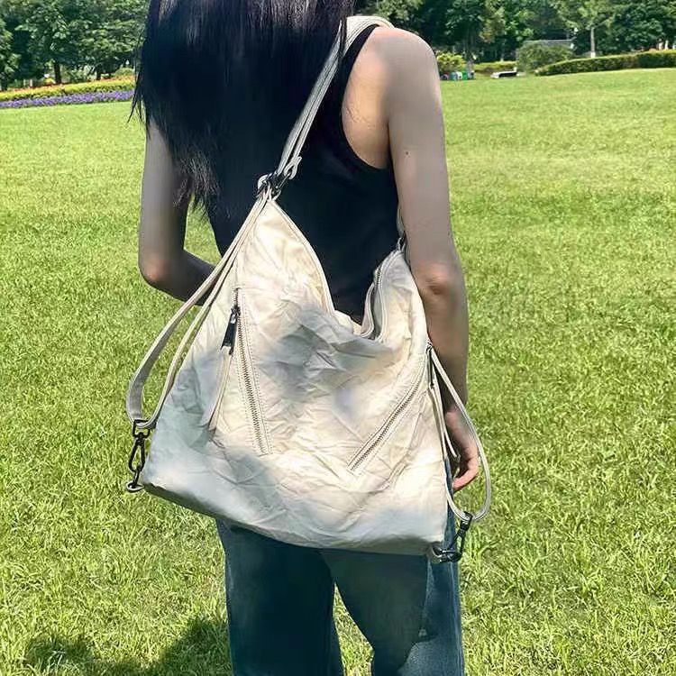 包包女2023新款潮大容量褶皺托特包通勤雙肩包女高級感單肩斜挎包