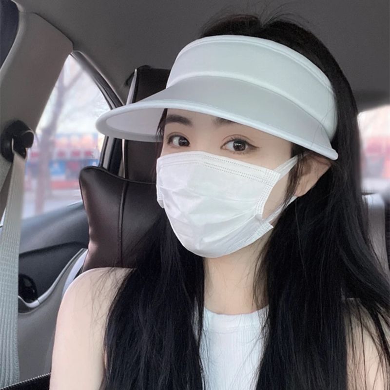 Zhao Lusi with the same style no top UV sunshade UV sunscreen hat empty top hat female riding a bike to cover her face black sun hat