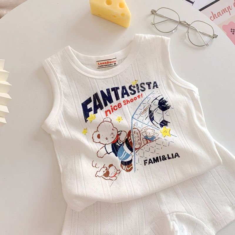 Boys and girls pure cotton vest set summer new breathable and refreshing children's baby sleeveless top shorts two-piece set