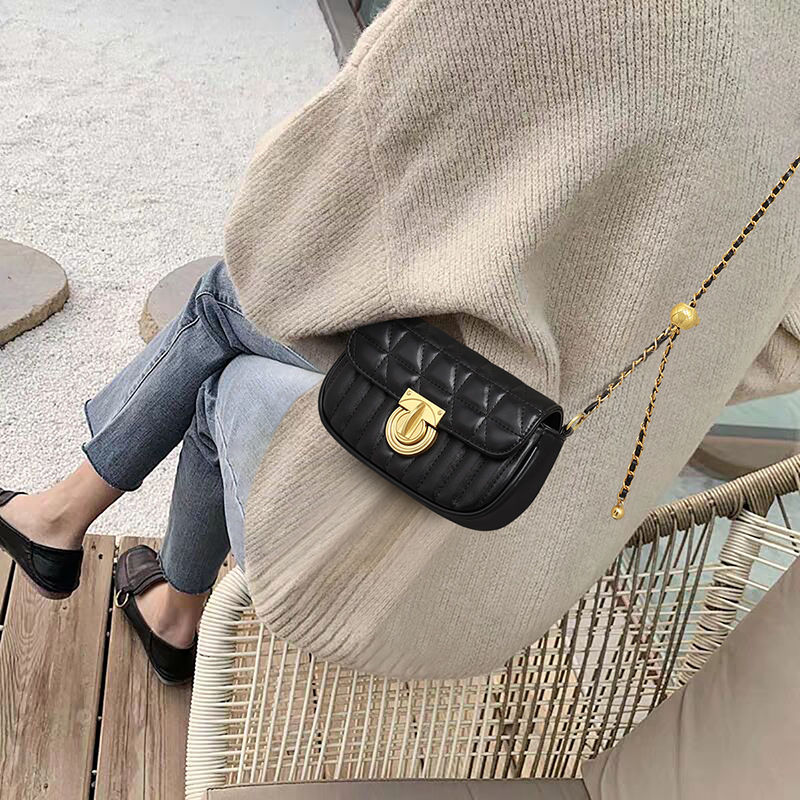 小香風菱格鏈條包包女2022新款潮質感百搭單肩包斜挎包迷你小方包