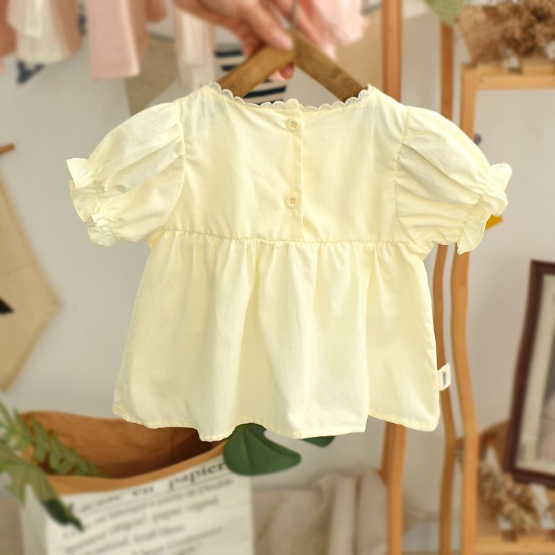 女童夏季衬衫纯棉时髦甜美婴儿短袖上衣洋气夏款韩版女宝宝娃娃衫