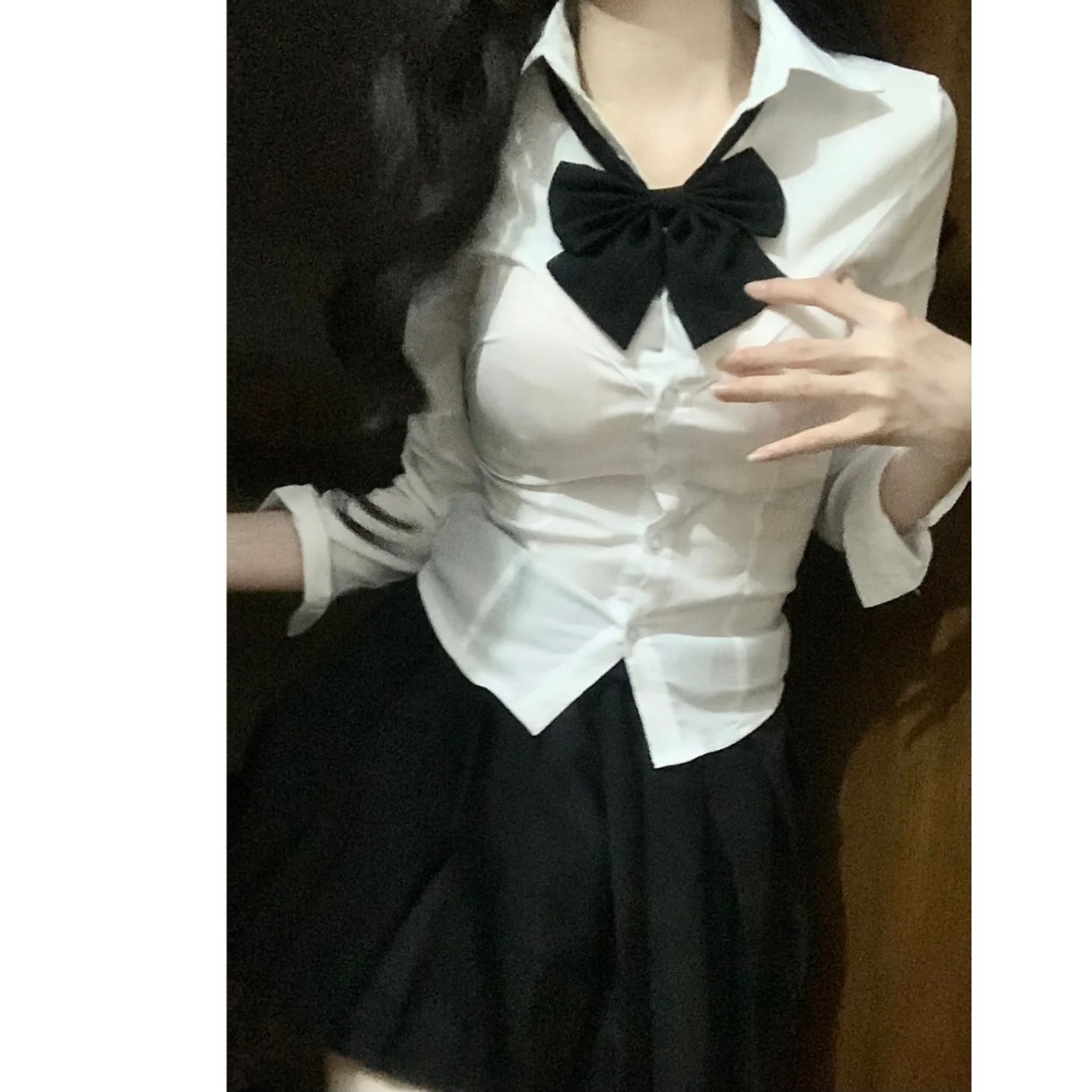 JK制服收腰衬衫短袖女夏季学院风修身显瘦白色衬衣辣妹设计感上衣