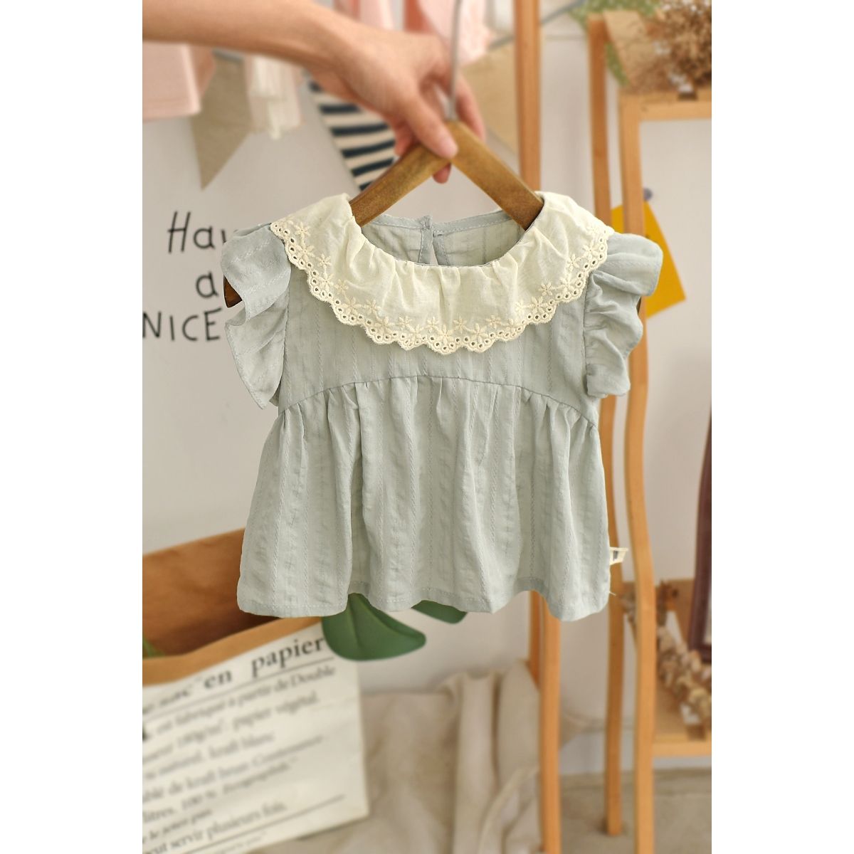 女童短袖衬衫夏季2023新款宝宝娃娃领小衫洋气韩版童装婴儿娃娃衫