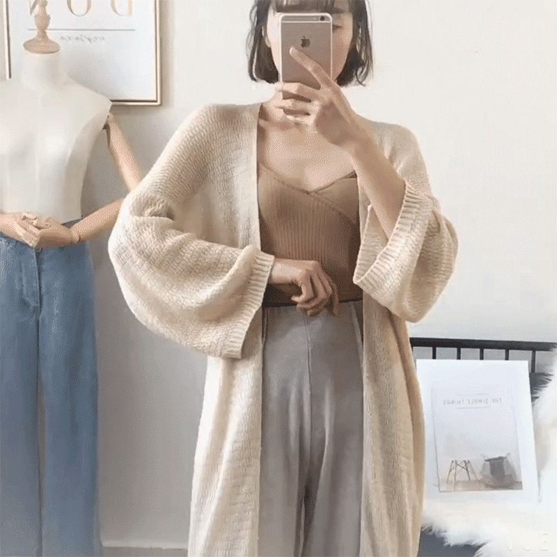 Summer new medium and long knitted cardigan sun proof clothing female Korean student long sleeve hollow out loose air conditioner jacket