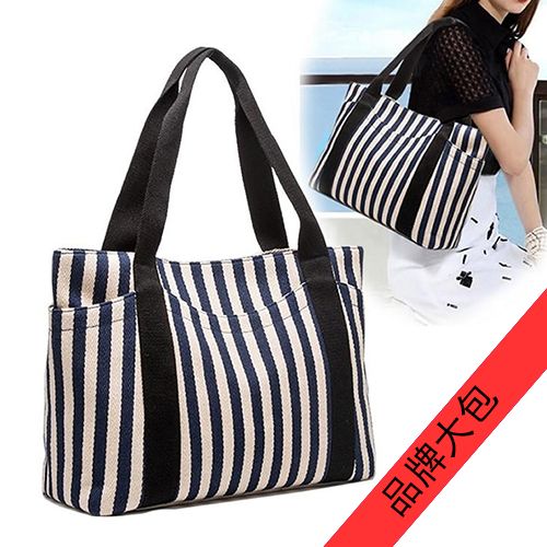 Large capacity women's bag thickened stripe canvas bag single shoulder portable cloth bag leisure fashion bag