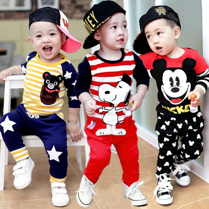 Baby cotton suit boys and girls children's Korean sweater Mickey spring and autumn short sleeve set 1-2-3 years old trend