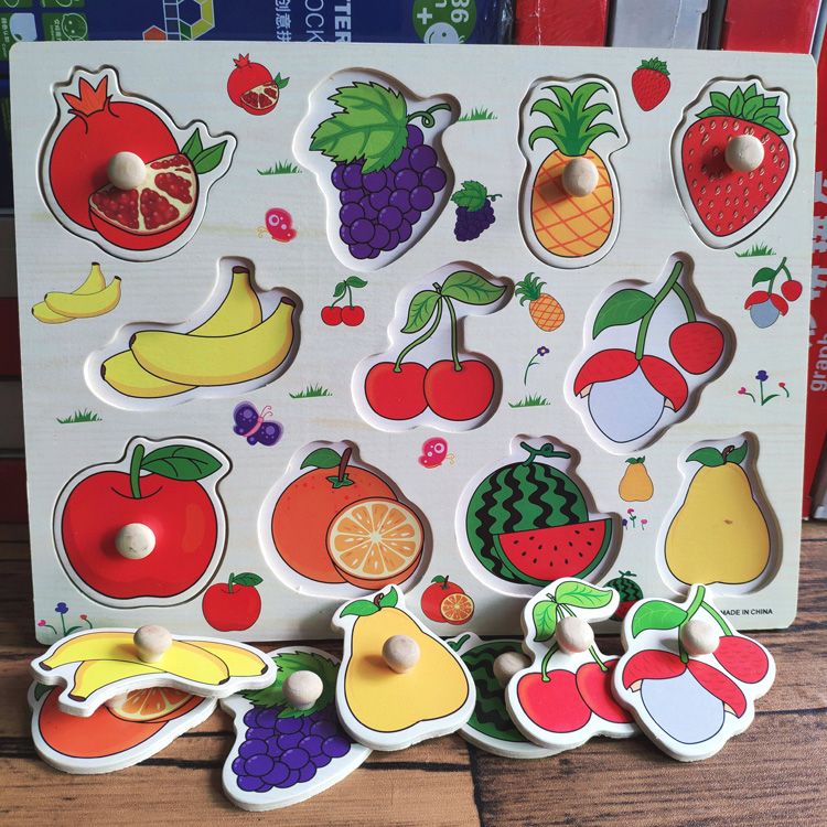 Children's matching cognition of animal and fruit wooden grab board children's Wooden Puzzle early education educational toys 1-2-3 years old