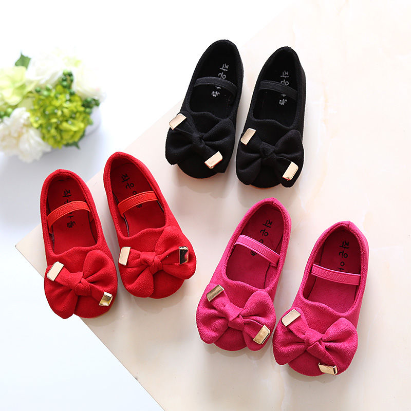 Spring and autumn children's shoes girls' single shoes princess shoes children's shoes soft soles bowknot baby's shoes girls' peas shoes