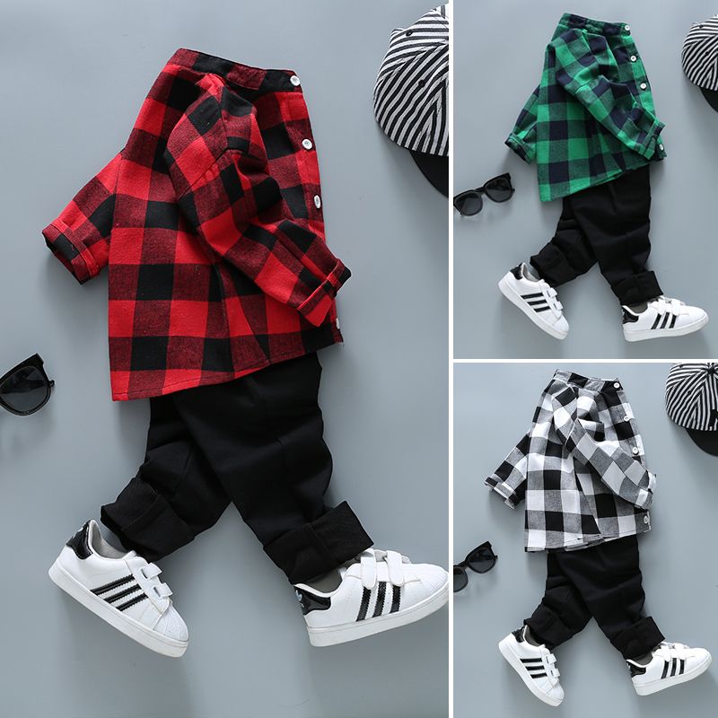 Children's men's spring and autumn clothes 2020 new 1 baby 8-year-old children's shirt long sleeve one-piece two-piece suit fashion
