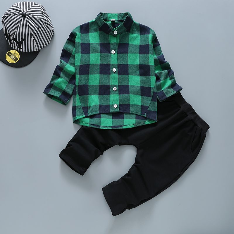 Children's men's spring and autumn clothes 2020 new 1 baby 8-year-old children's shirt long sleeve one-piece two-piece suit fashion