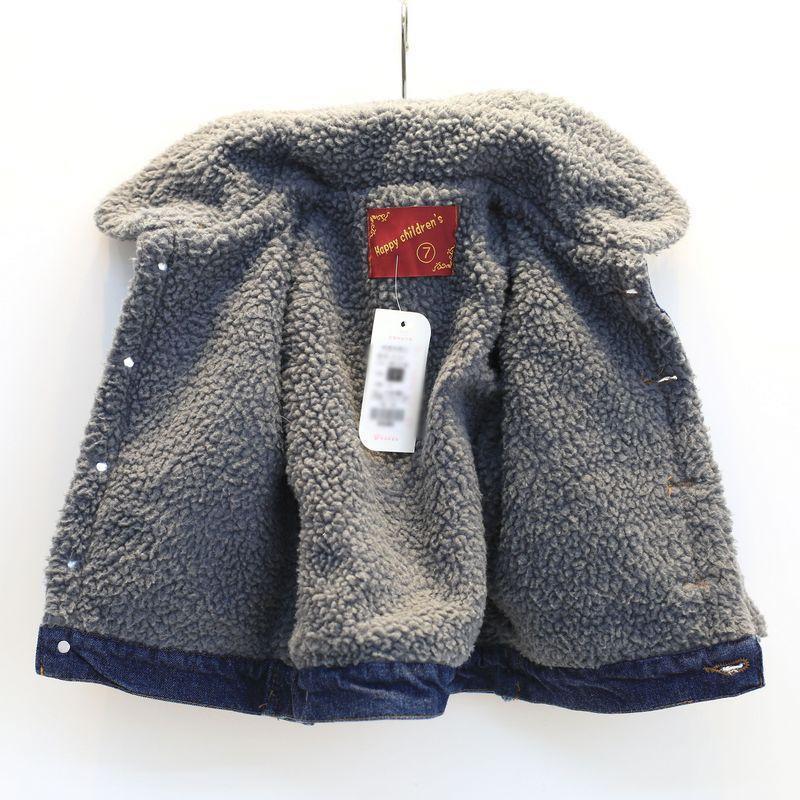 Qing Cang children's clothing Korean new coat autumn and winter boys and girls thickened denim cotton padded jacket and lambskin warm cotton jacket