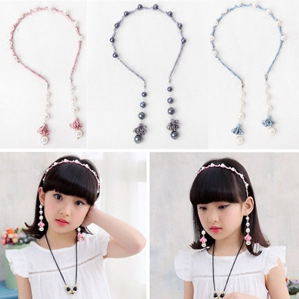 Mori girl headband daughter child fake earrings hair band Korean version lovely soft sister Pearl Flower Pendant Jewelry student headdress