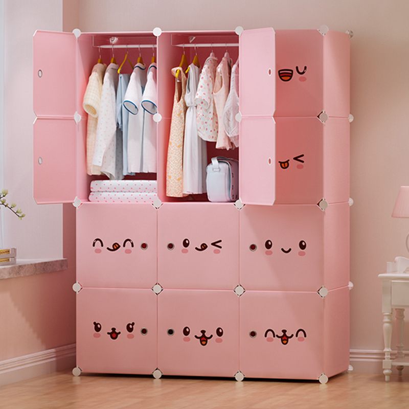 Children's simple wardrobe cloth storage rack single bedroom furniture cabinet steel pipe thickened reinforced solid wood sliding door wardrobe