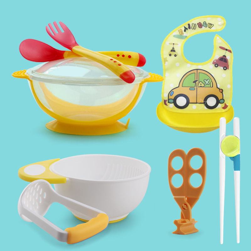 Children's bowl anti falling and anti scalding chopsticks training chopsticks and tableware set baby's lovely feeling soft spoon fork suction cup bowl
