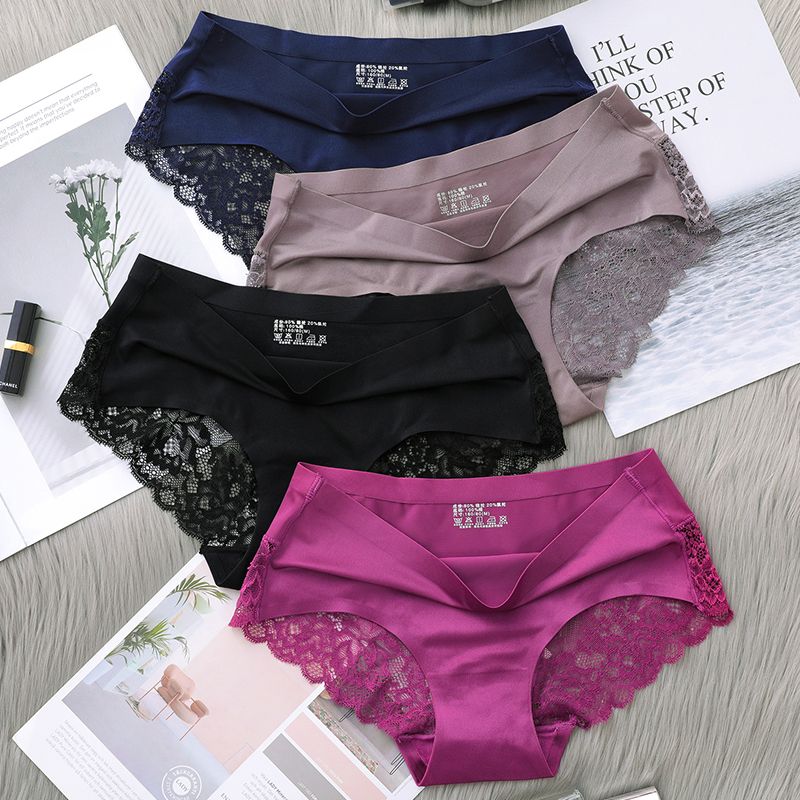 [2 / 3 Pack] seamless lace pure cotton antibacterial sexy breathable hip lifting ultra-thin mid waist underpants for women