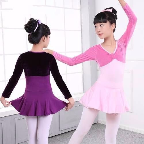 儿童舞蹈服装长袖女孩连衣裙秋季跳舞裙民族舞练功服考级服连体裙【3