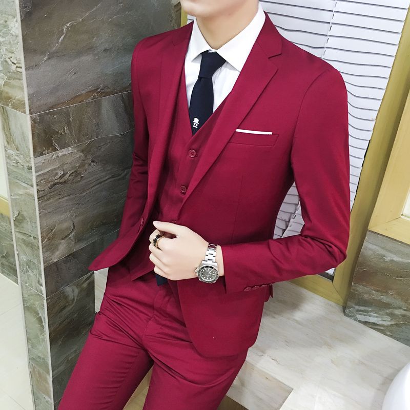 Four piece suit suit men's autumn and winter Korean self-cultivation professional dress youth bridegroom wedding best man dress