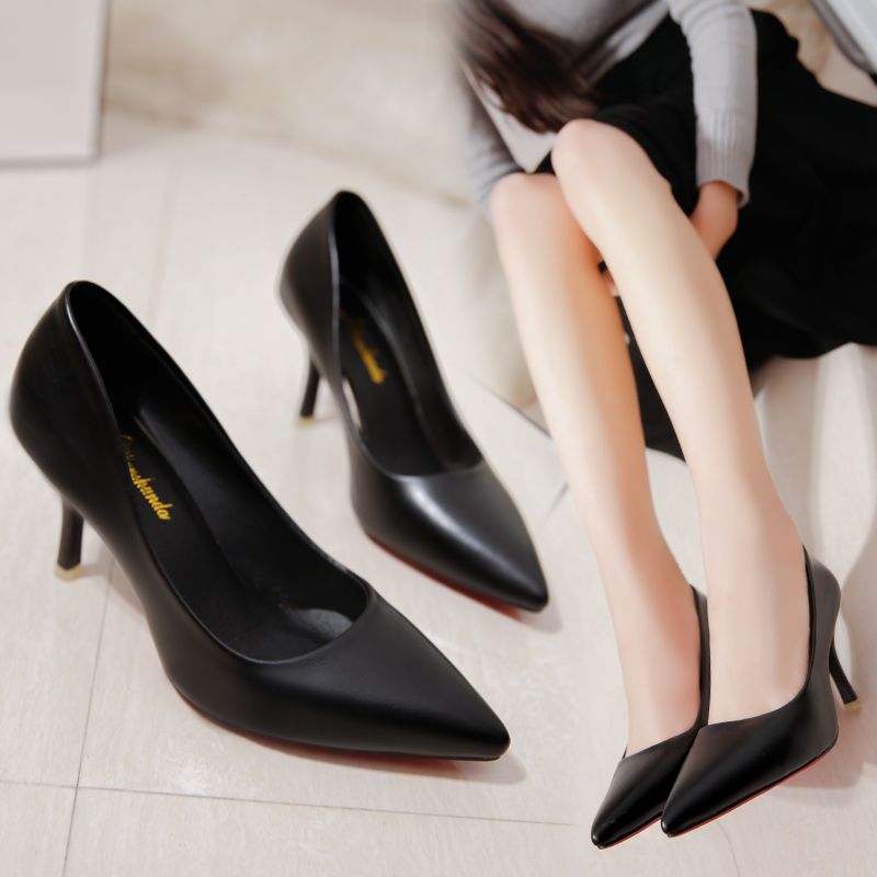 [fashion single shoes] spring and autumn shoes children's Korean high-heeled shoes thin heel pointed shoes student female professional working women's shoes