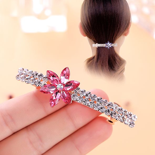 简约水晶发夹弹簧夹女生镶钻顶夹一字夹马尾夹头饰成人盘发夹饰品