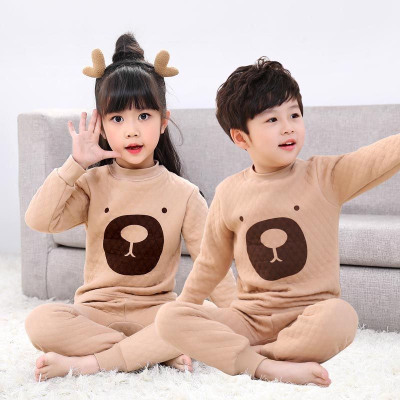Cotton padded and thickened children's thermal underwear suit for boys and girls