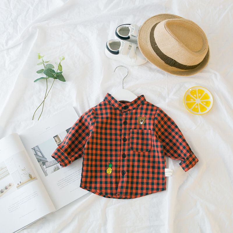 Boys' long sleeve shirt new style children's clothing children's pure cotton spring standing collar shirt children's baby top Korean spring clothes