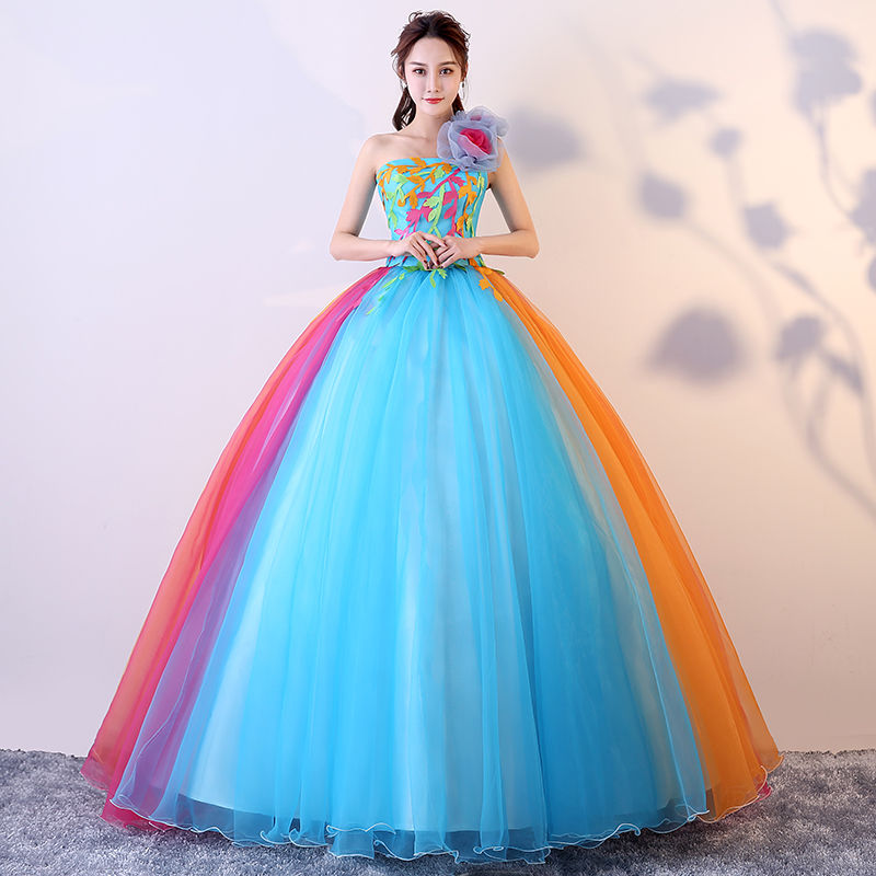 彩色婚纱礼服新款声乐独唱演出服蓬蓬裙时尚合唱艺考礼服长裙女