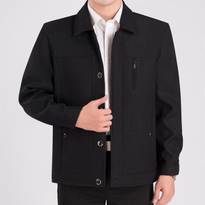 中老年男装春秋款系扣外套单排扣子休闲上衣爸爸装大码宽松夹克衫