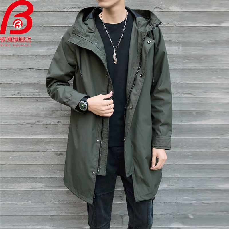Bibo's new men's coat casual spring and autumn men's windbreaker Korean fashion handsome mid length Hooded Jacket