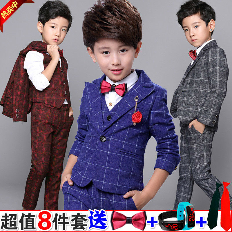 Boys' suit spring and Autumn New Korean version of children's flower children's dress three piece suit