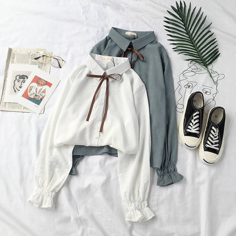 Autumn and winter college style new shirt Korean loose top long sleeve fashion versatile white shirt