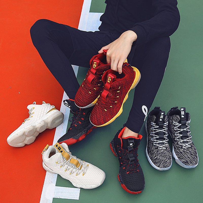 詹姆斯15代鸳鸯篮球鞋男高帮战靴网面透气防滑耐磨中小学生运动鞋