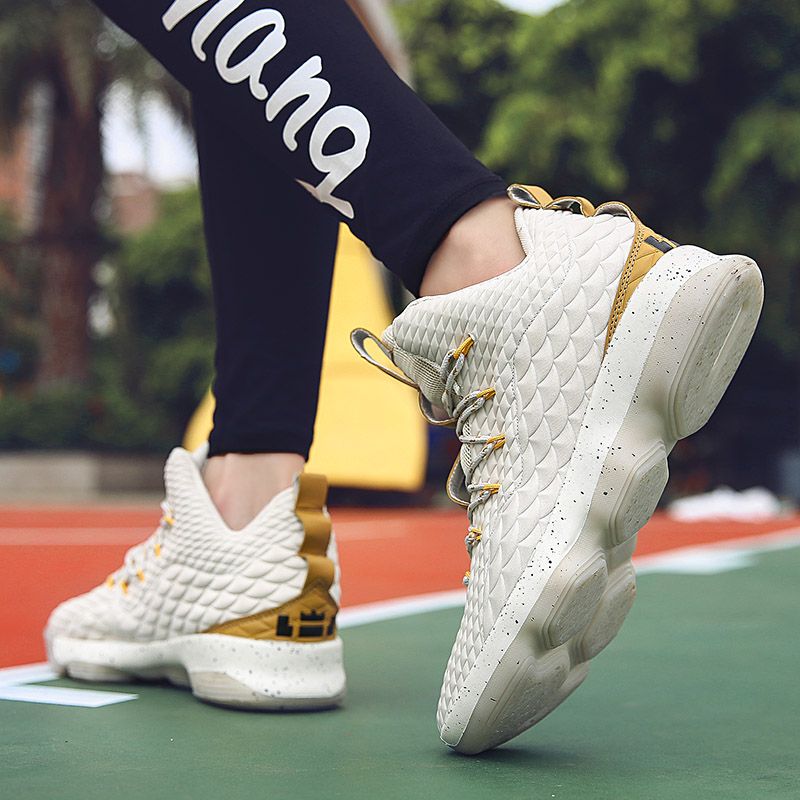 詹姆斯15代鸳鸯篮球鞋男高帮战靴网面透气防滑耐磨中小学生运动鞋