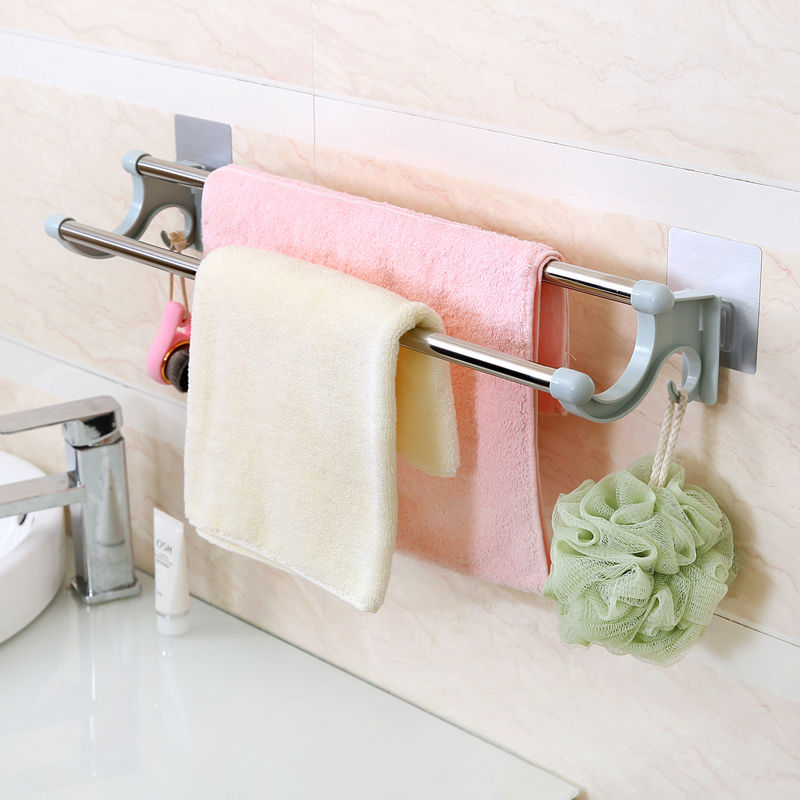 Non perforated stainless steel thickened towel rack toilet hook storage rack towel bar European style