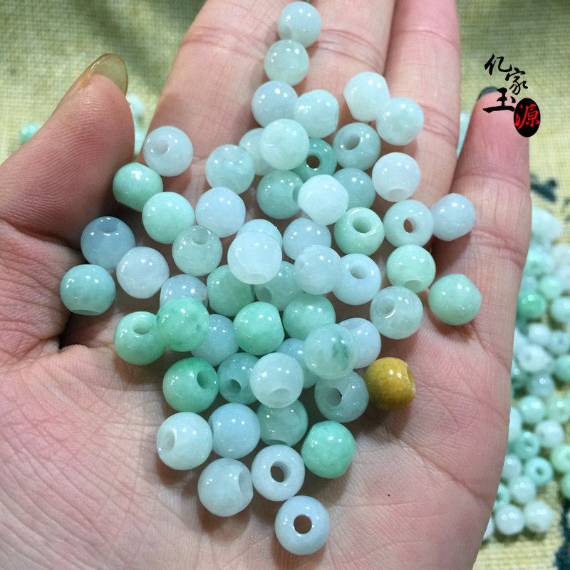 天然翡翠大孔圆珠玉石转运珠隔珠diy手工串珠配件大孔玉珠子散珠 虎窝拼