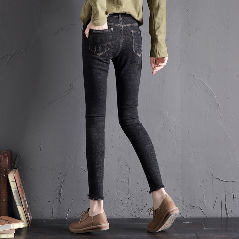 Black jeans women's nine-point pants  spring and autumn Korean version slim high waist elastic pencil trousers female students